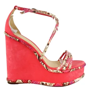 Alexandre Birman Snake Trim Platform Wedge Sandals