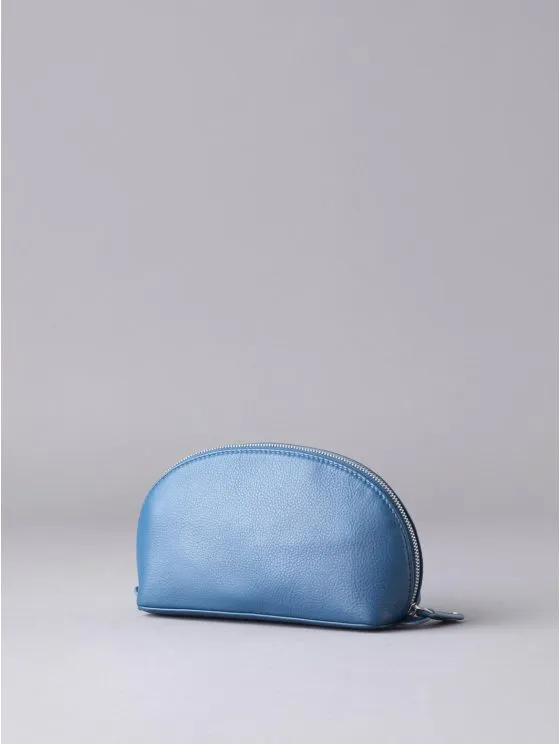 Arnside Medium Leather Make Up Bag in Reef Blue