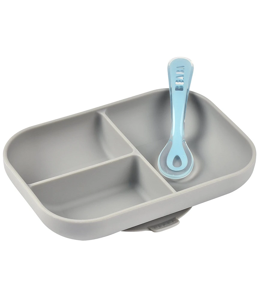 BEABA Divided Silicone Plate and Spoon Feeding Set