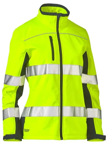 Bisley Womens Taped Two Tone Hi Vis Soft Shell Jacket (BJL6059T)-