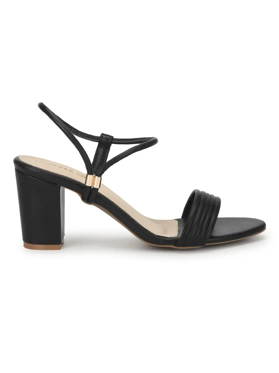 Black PU Sandals With Slip On Straps