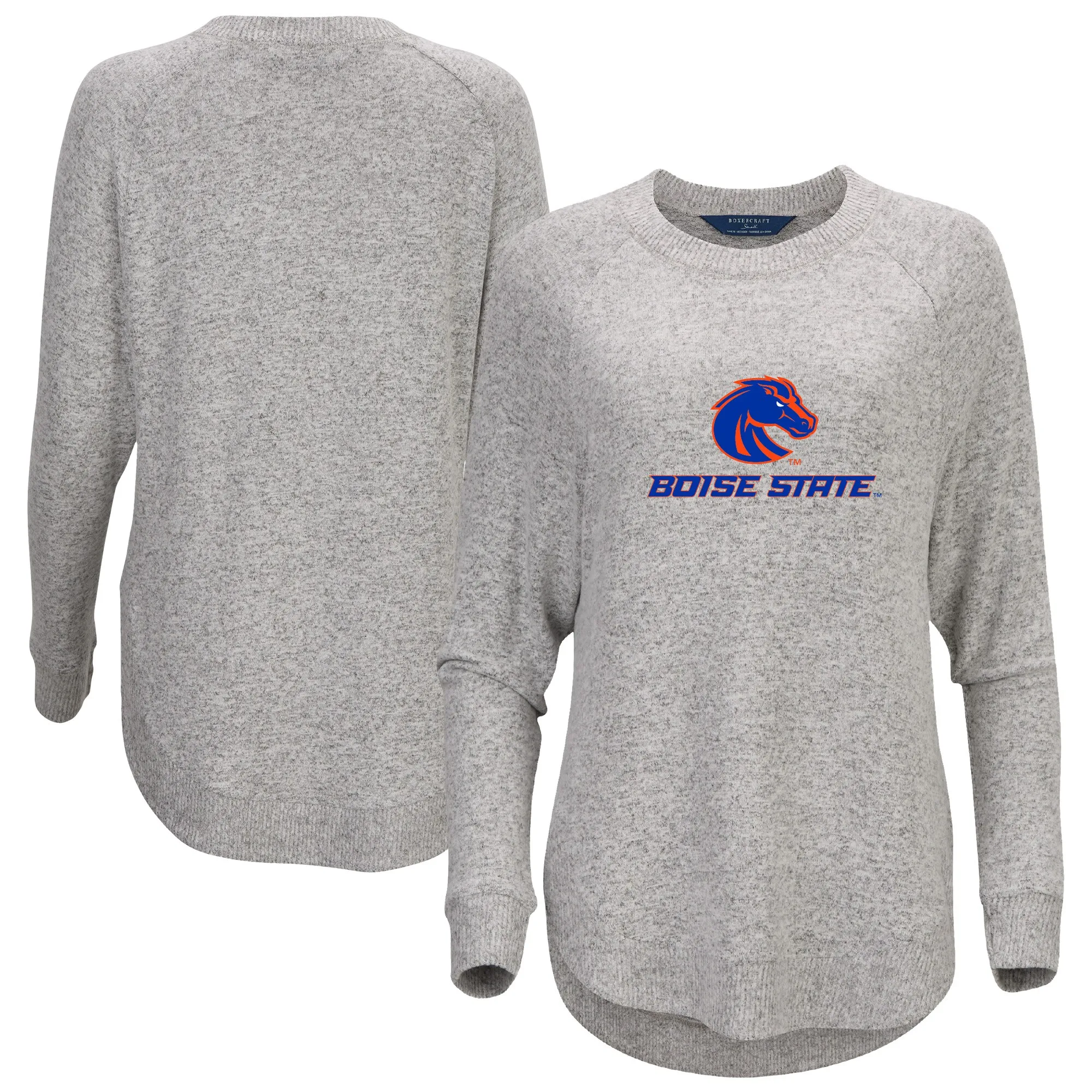 Boise State Broncos Women's Gray Oversized Cuddle Raglan Tri-Blend Pullover Sweatshirt