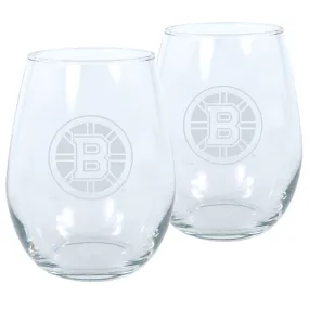 BOSTON BRUINS 17OZ STEMLESS WINE GLASS SET - 2 PACK