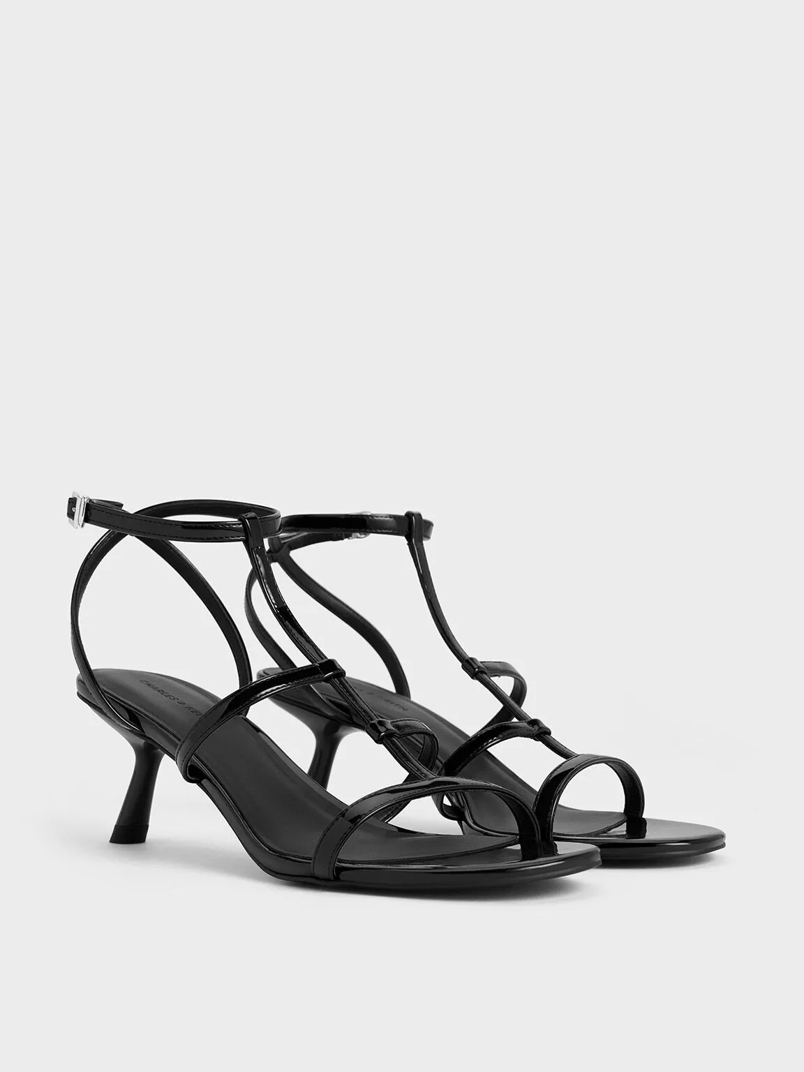 Clara Asymmetric T-Bar Sandals - Black Box