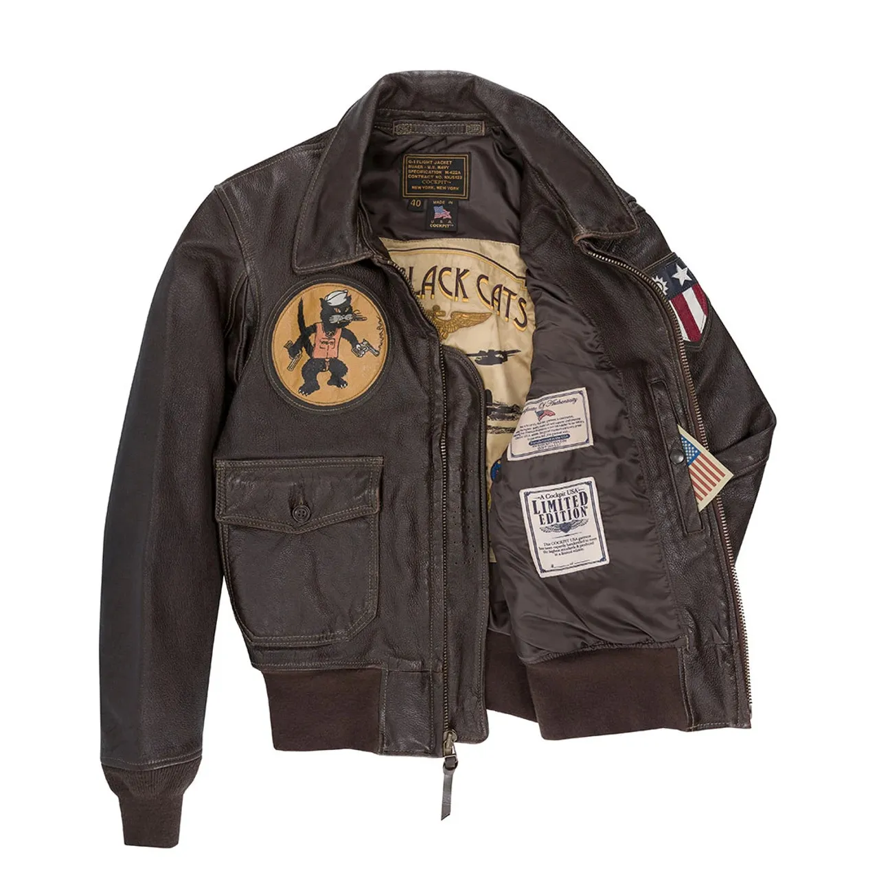 Cockpit USA Black Eagle USN G-1 Flight Jacket Brown USA Made