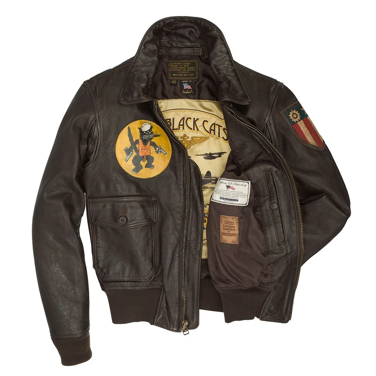 Cockpit USA Black Eagle USN G-1 Flight Jacket Brown USA Made