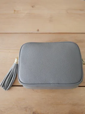 Cross Body Leather Bag Light Grey