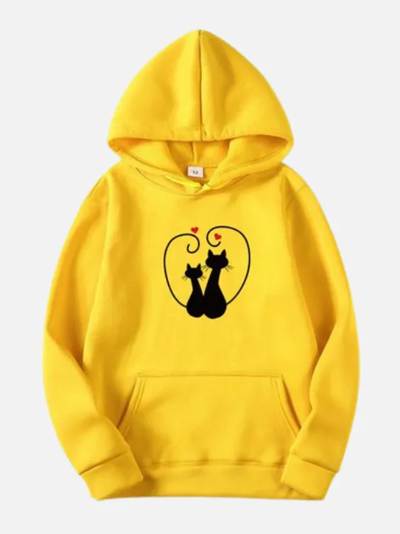 Cute Cat Love Printed Matching Hoodie - Trendyrobe