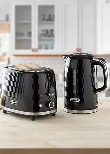 Daewoo Honeycomb Kettle & 2 Slice Toaster SDA2602 / SDA2605 - Black | Kaleidoscope