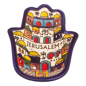 Decorative Hamsa Serving Small Plate Jerusalem Hand Made Armenian Ceramic 18cm