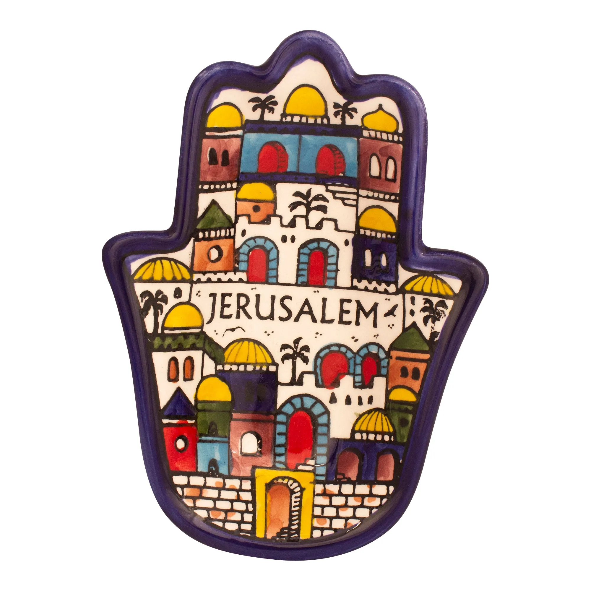 Decorative Hamsa Serving Small Plate Jerusalem Hand Made Armenian Ceramic 18cm