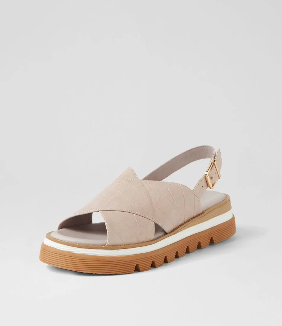 DJANGO & JULIETTE Sasi Almond Croc Leather Sandals