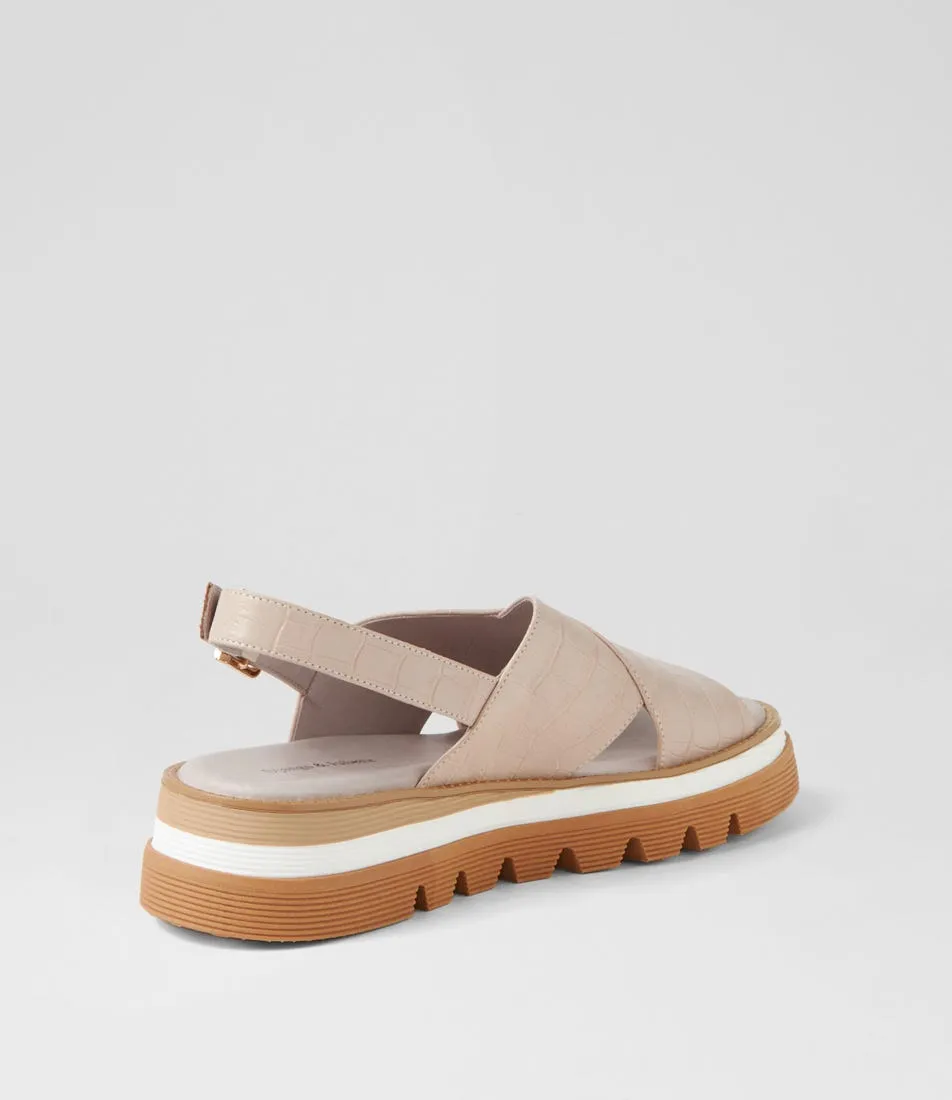 DJANGO & JULIETTE Sasi Almond Croc Leather Sandals