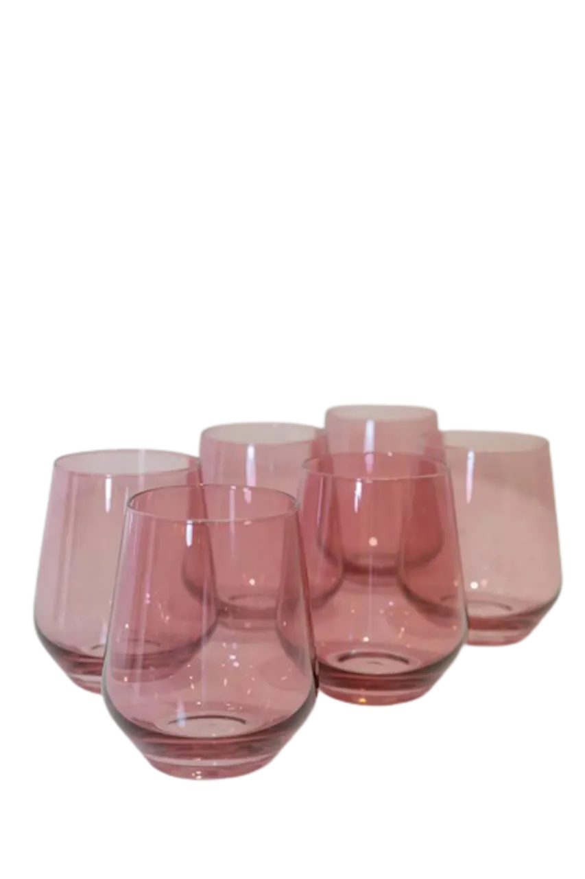 Estelle Stemless Wine Glass Set, Rose