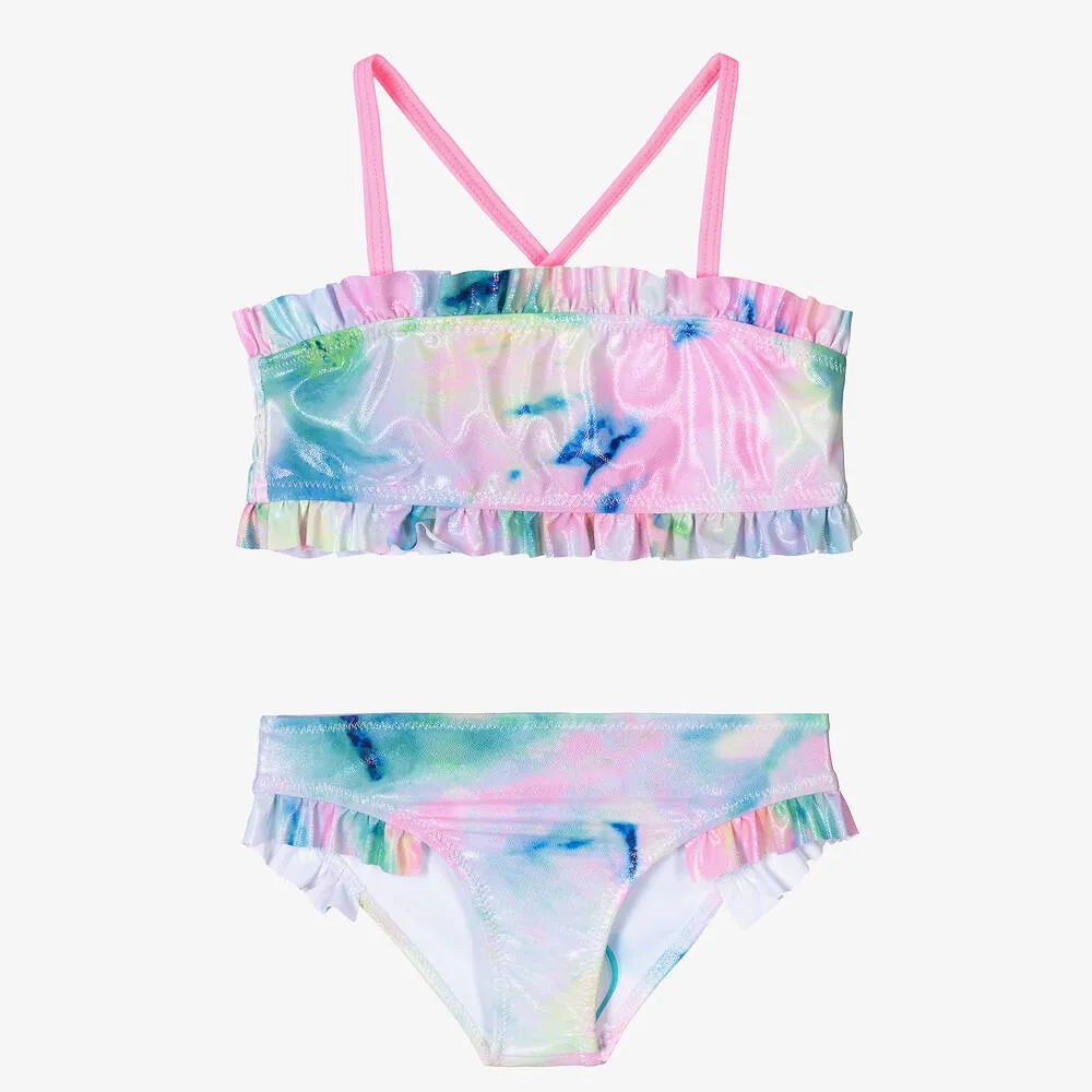 Girls Iridescent Pink Frill Bikini