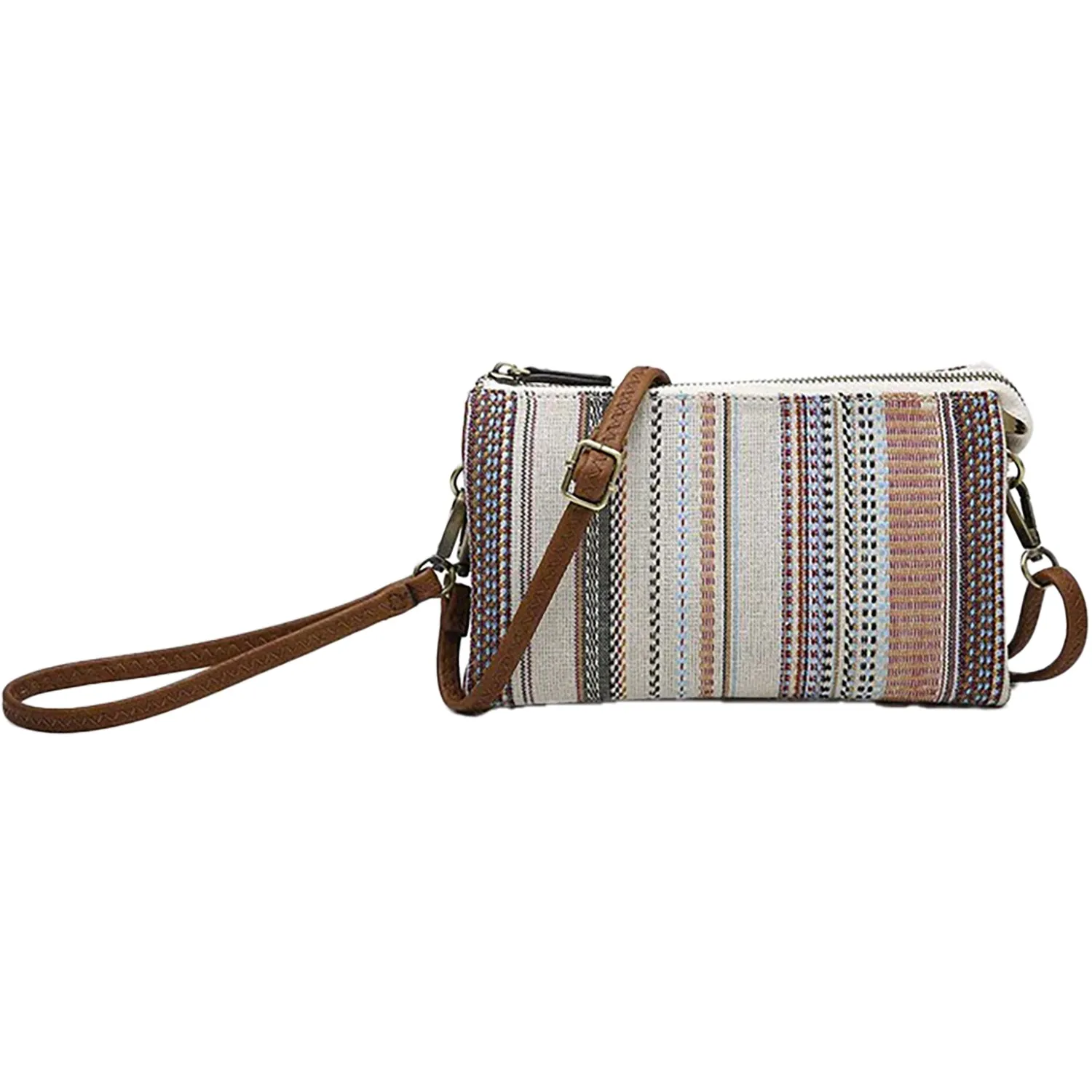 Jen & Co Riley Canvas/Natural 3 Compartment Crossbody Boho Rust Synthetic