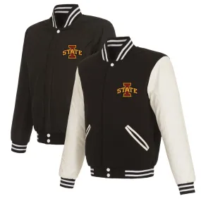 JH Design Iowa State Cyclones Black/White Reversible Two-Tone Fleece Varsity Jacket