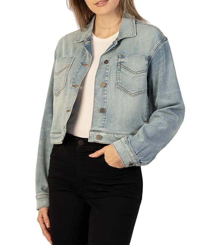 KUT from the Kloth Lara Crop Jacket w/ Drop Shoulder-Patch Front Pocket