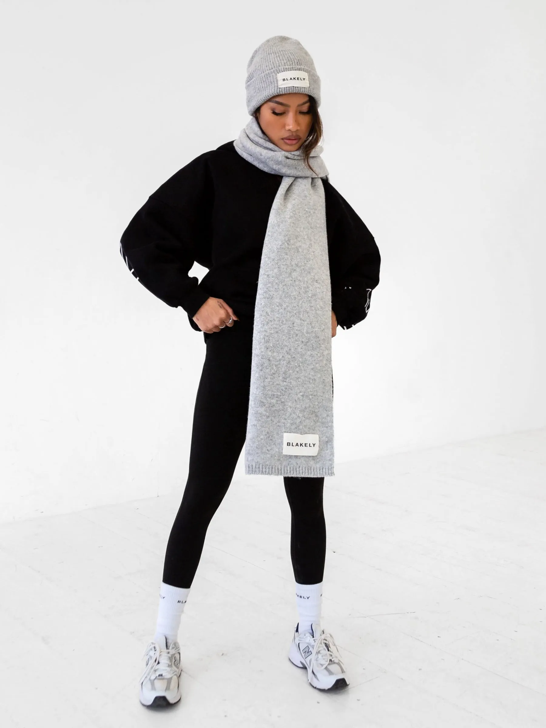 Label Knitted Scarf - Marl Grey