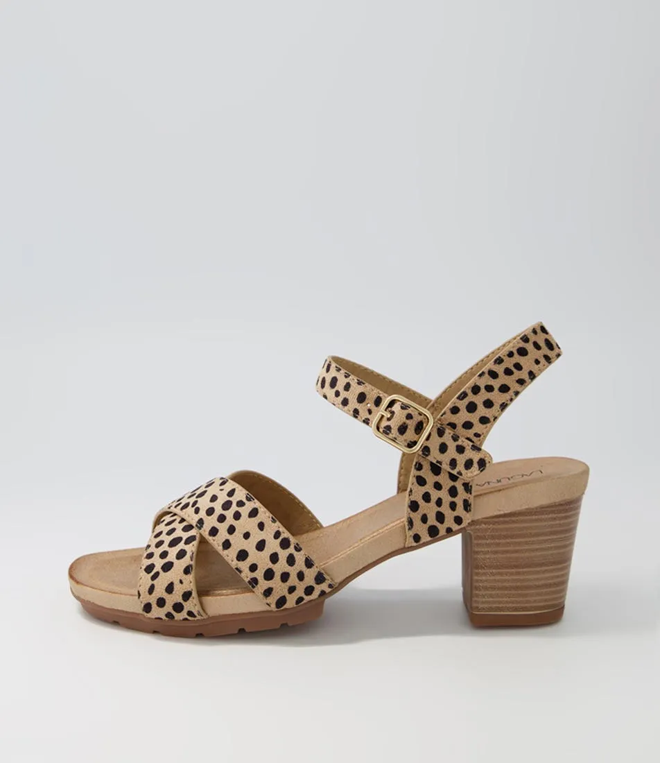 LAGUNA QUAYS Hannie Beige Cheetah Microsuede Sandals