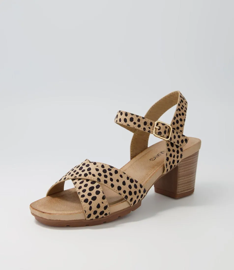 LAGUNA QUAYS Hannie Beige Cheetah Microsuede Sandals