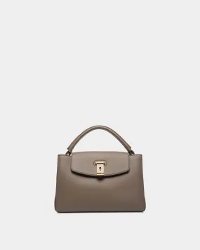 Lock Me Small Top Handle Bag In Taupe Grained Leather 