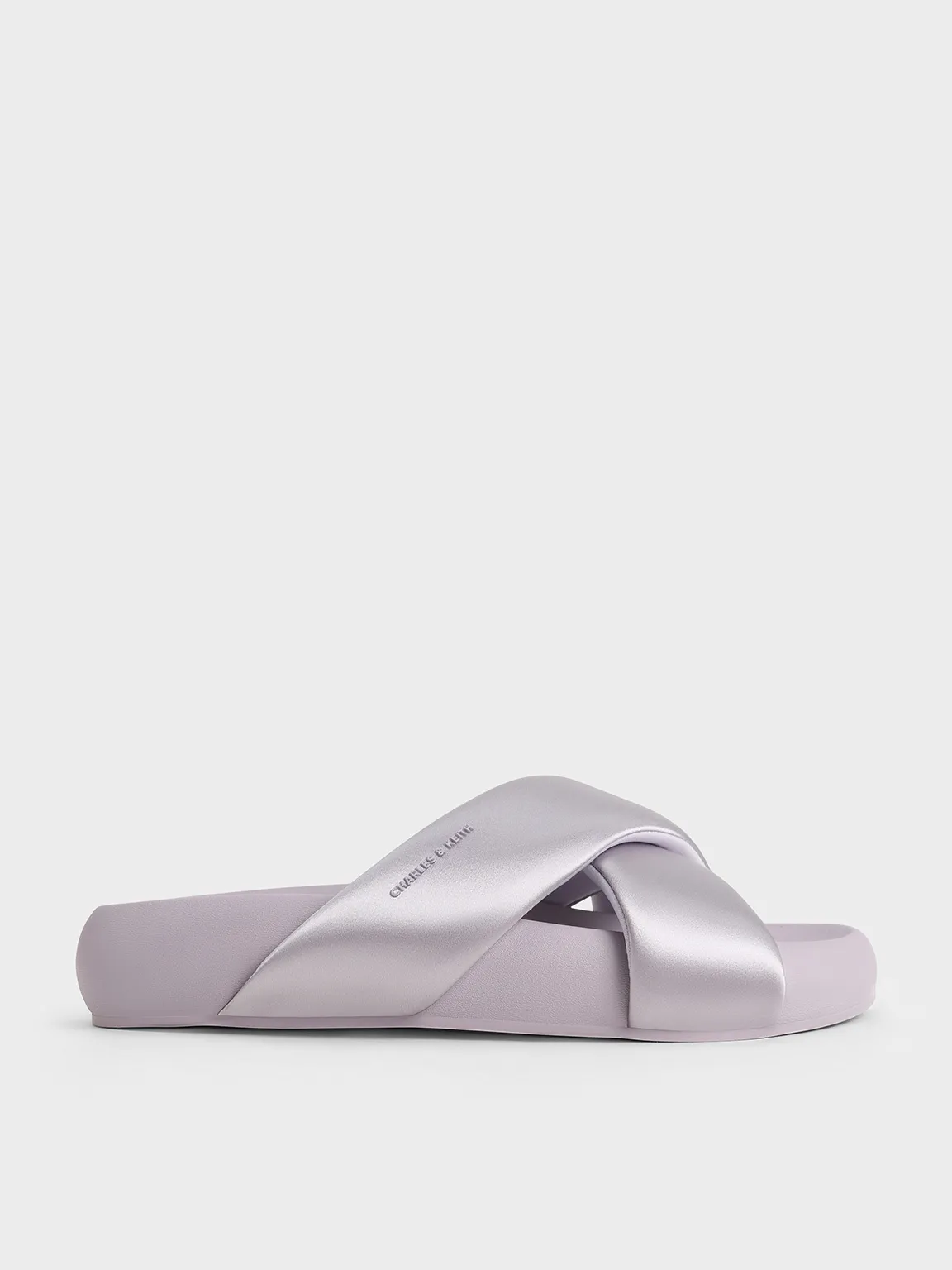 Lumi Satin Crossover-Strap Slide Sandals - Lilac