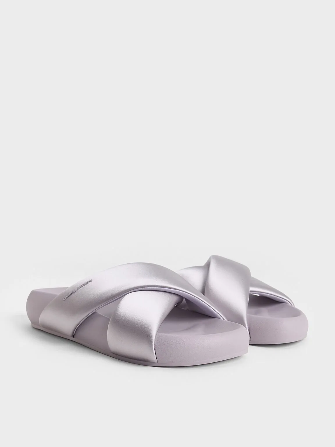 Lumi Satin Crossover-Strap Slide Sandals - Lilac