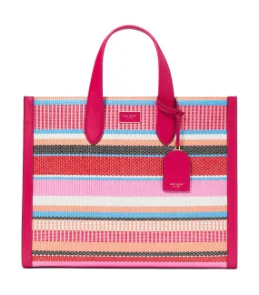 Manhattan Striped Woven Straw Large Tote Wild Raspberry Multi