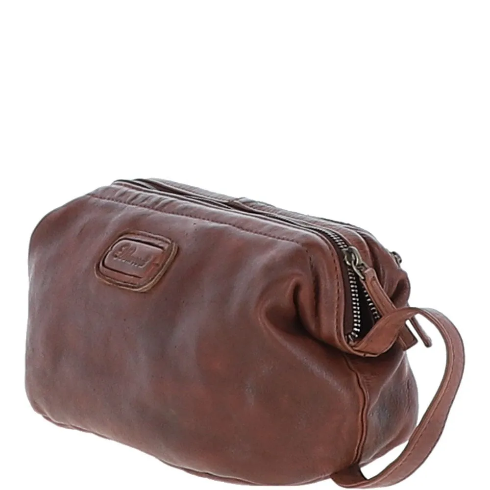 Mens Leather Wash Bag Brandy : Duff