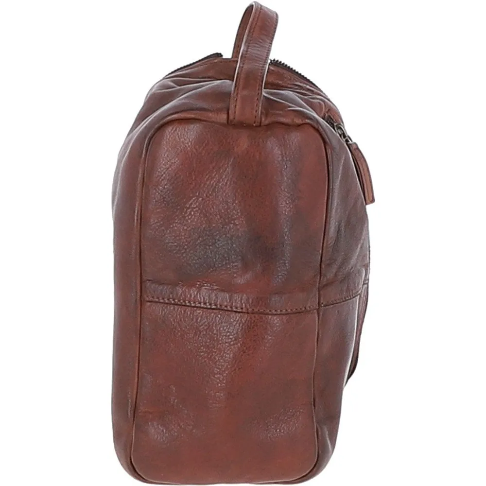 Mens Leather Wash Bag Brandy : Duff