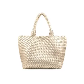 Monkee's Jewelry & Accessories Woven Tote Handbag- Champagne