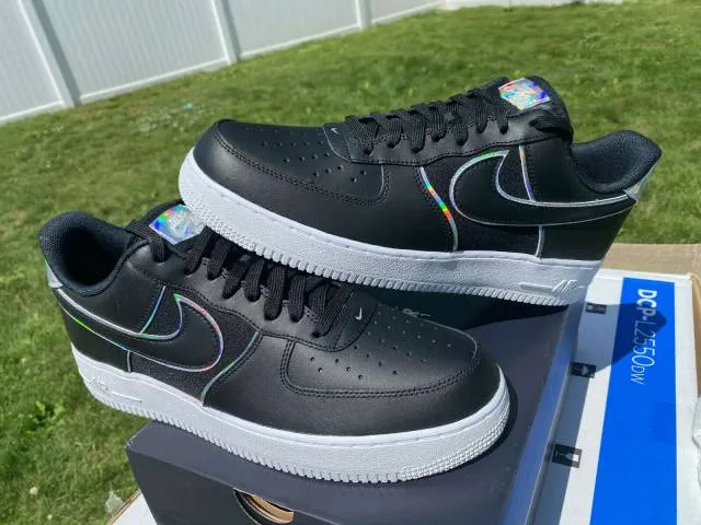 Nike MENS Air Force 1 Low "Black Iridescent" Outline AT6...