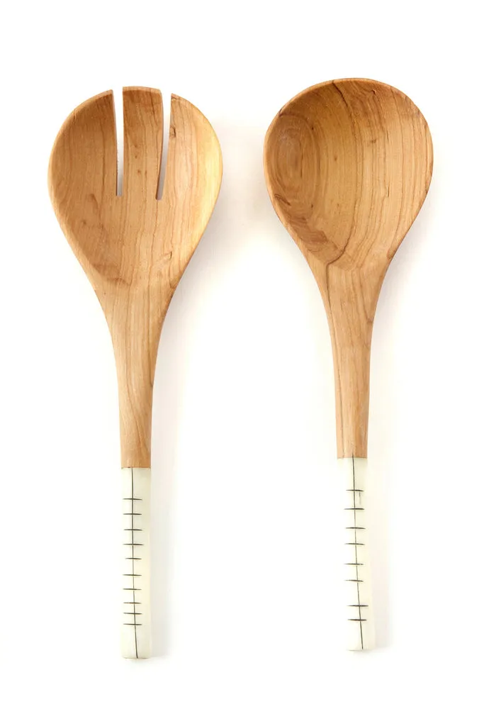 Olive wood salad server, African wooden spoon