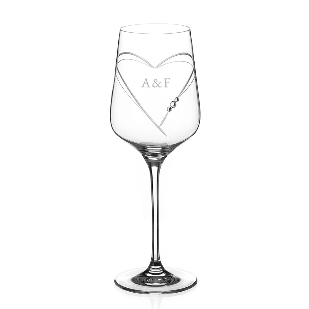 Personalised Hearts Wine Glass with Swarovski Crystals