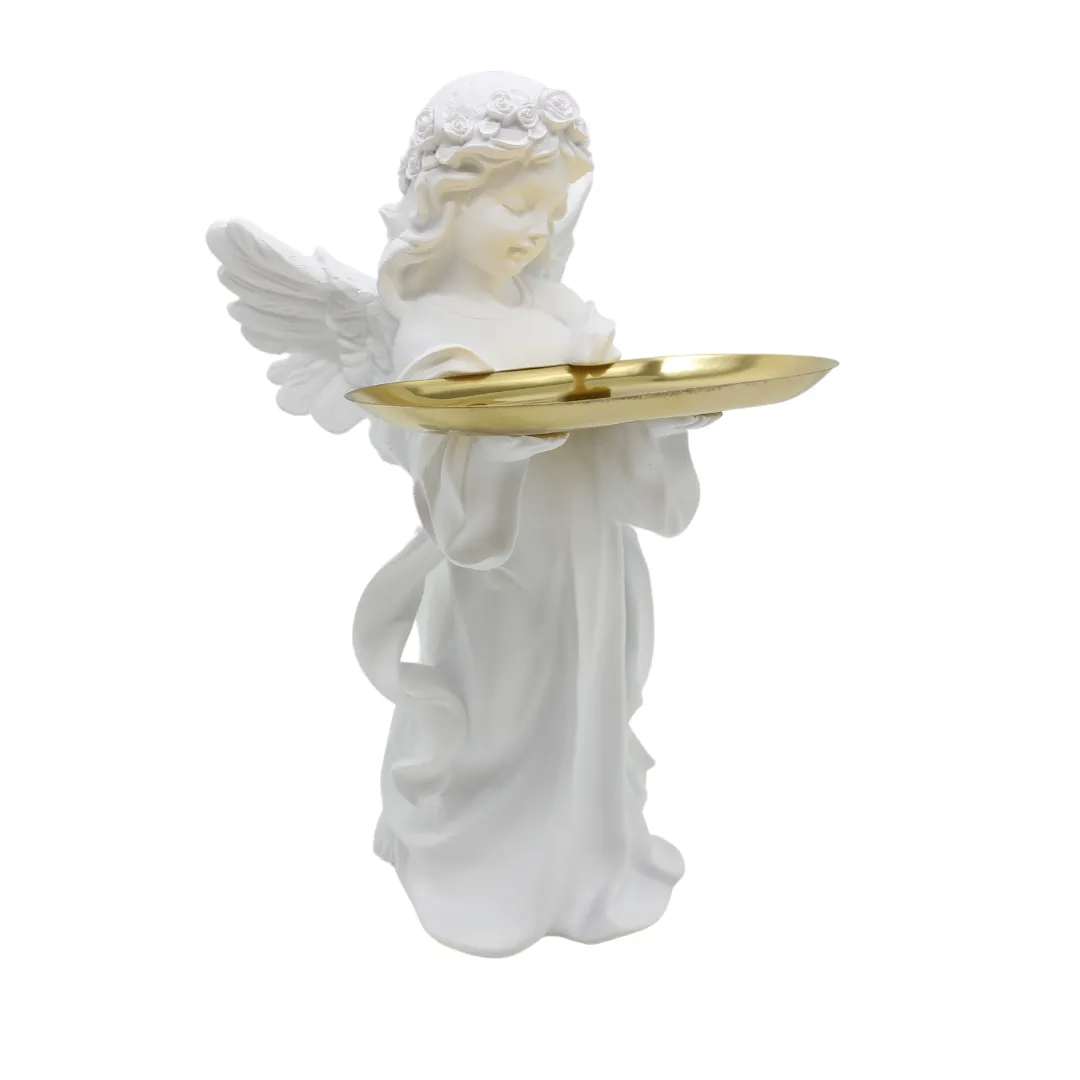 Polystone  Angel with Gold Metal Plate - 32cm