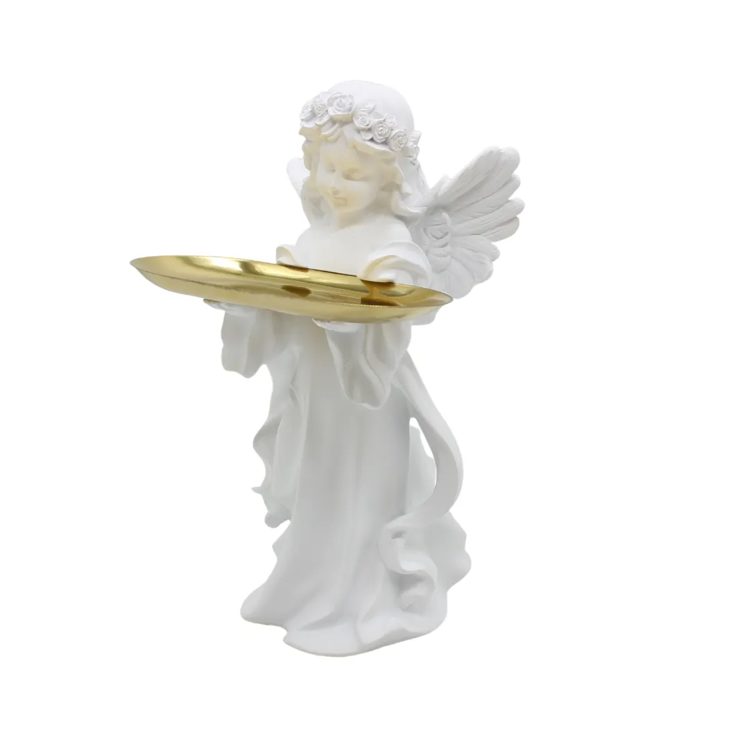 Polystone  Angel with Gold Metal Plate - 32cm