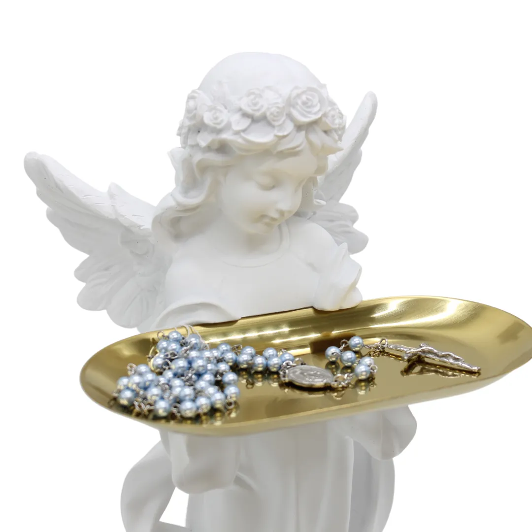 Polystone  Angel with Gold Metal Plate - 32cm