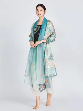 Printed Silk-Linen Satin Scarf Jacket