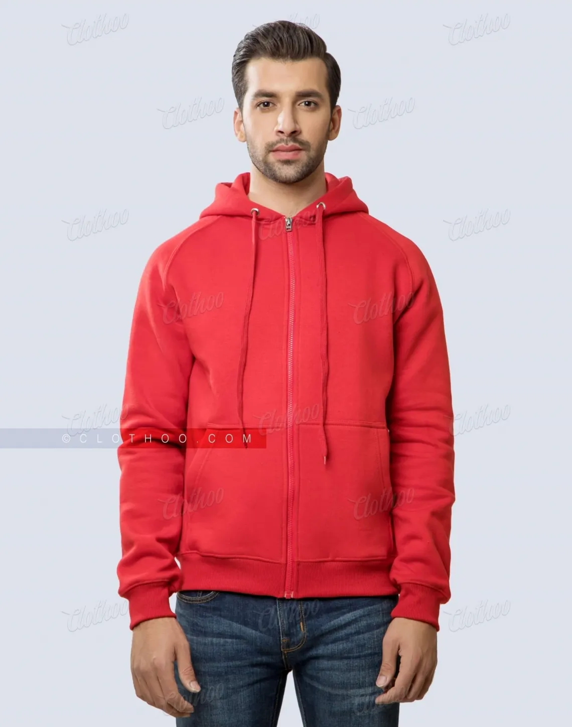 Red Fleece Hoodie with Zip Closure