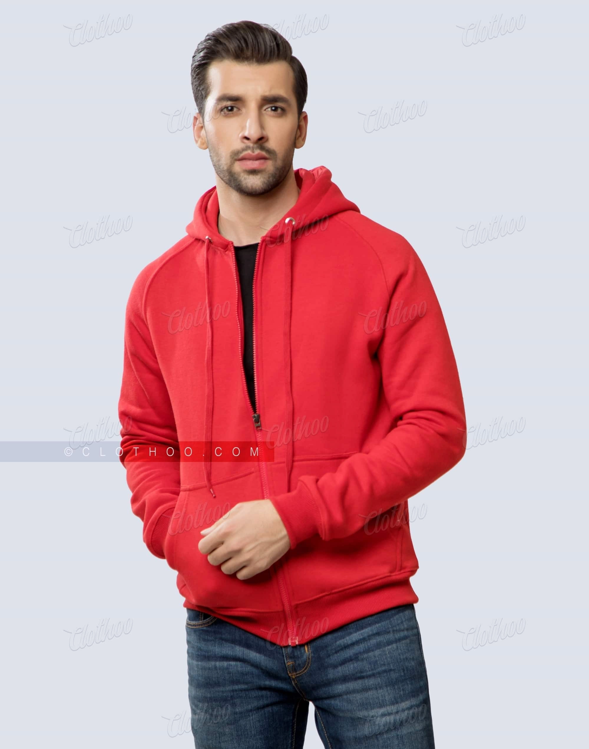 Red Fleece Hoodie with Zip Closure