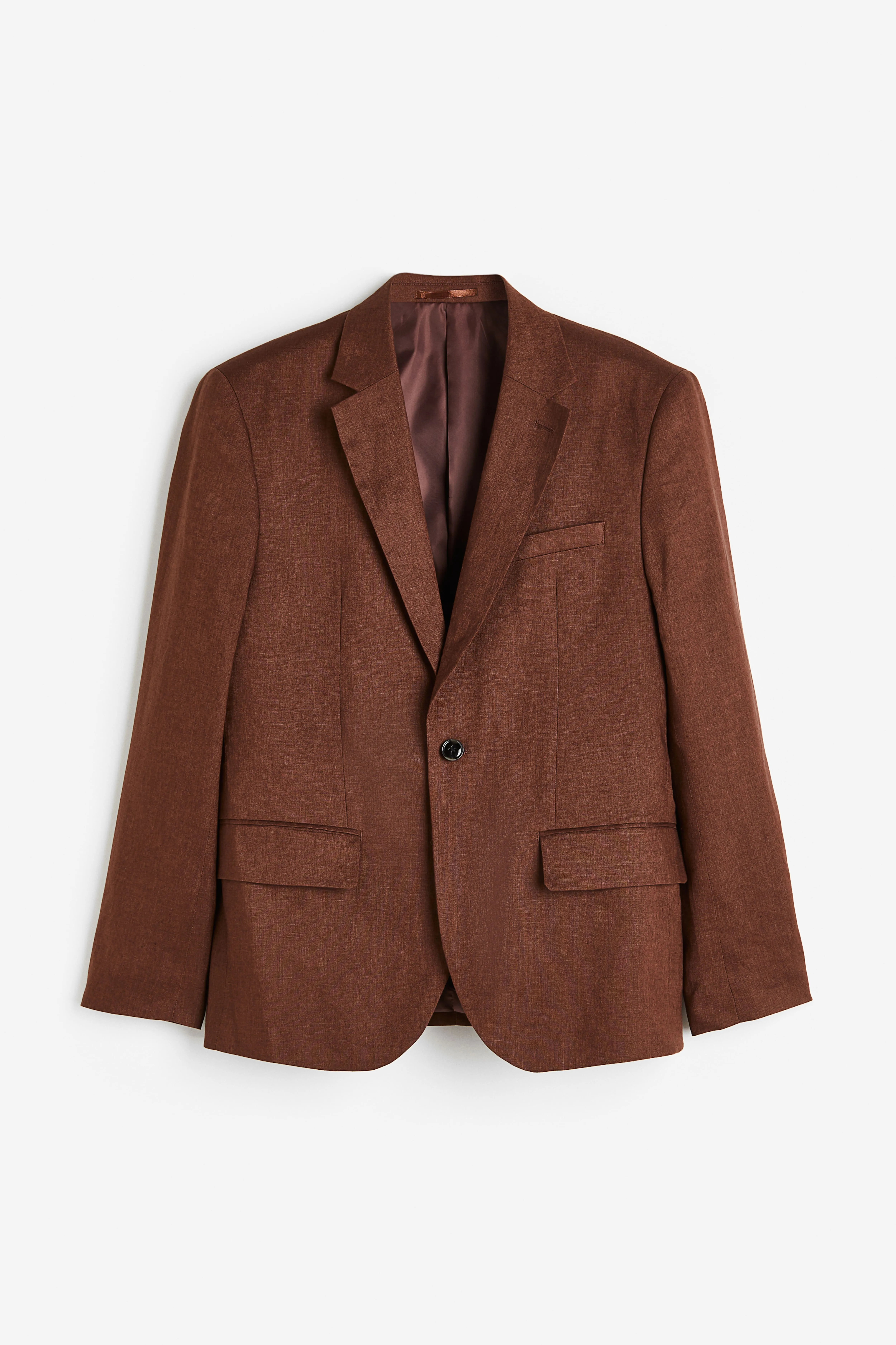 Regular Fit Linen jacket - V-neck - Long sleeve - Brown - Men | H&M GB