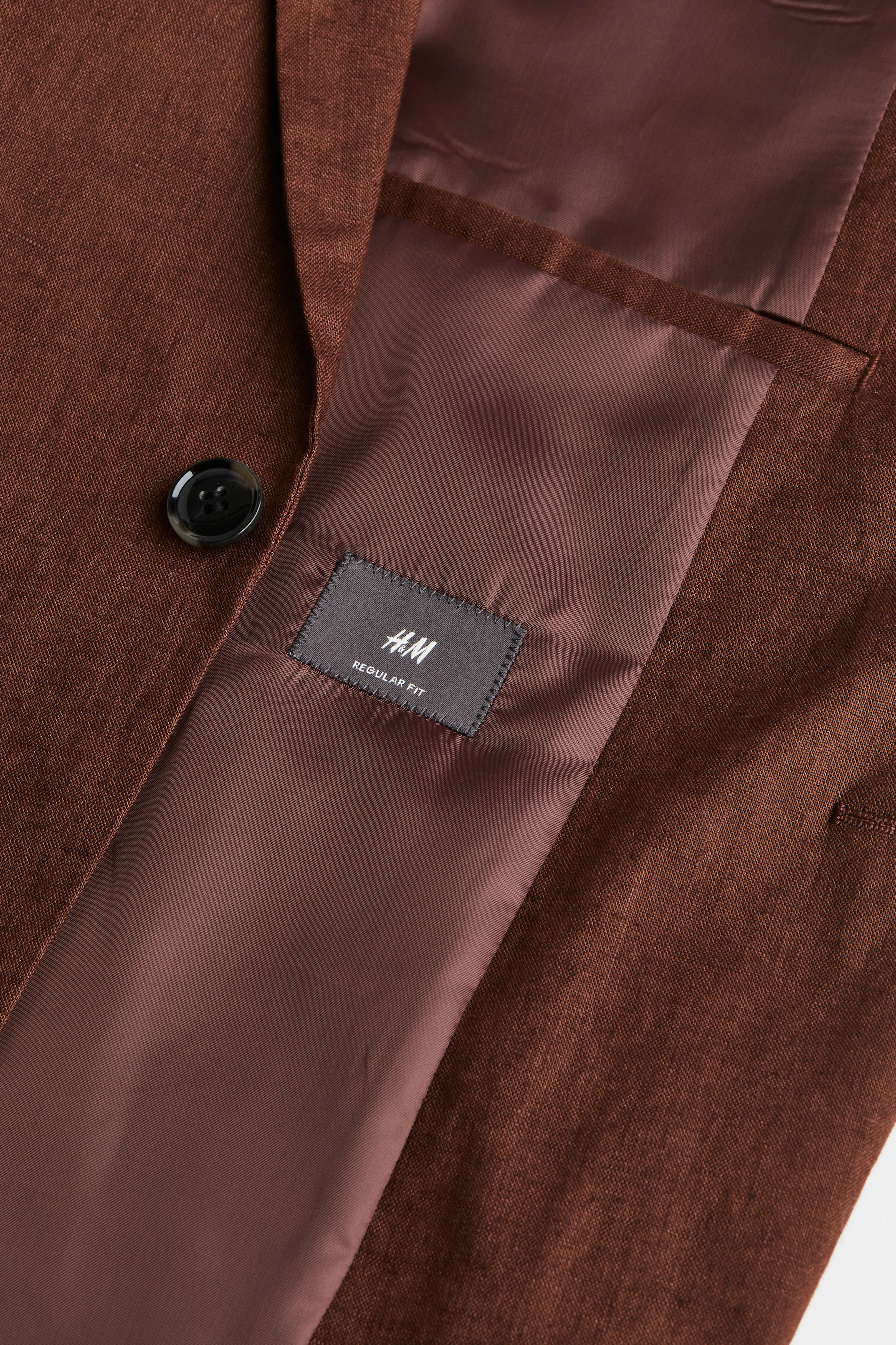 Regular Fit Linen jacket - V-neck - Long sleeve - Brown - Men | H&M GB