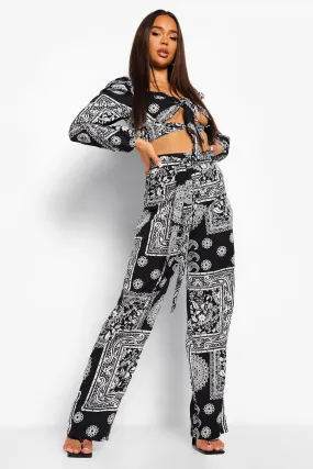 Scarf Print Knot Top & Wide Leg Pants