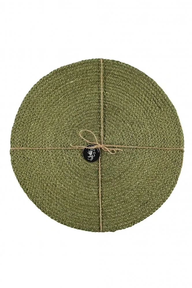 Silky Jute Round Placemats Set Of 2 In Leek Green    