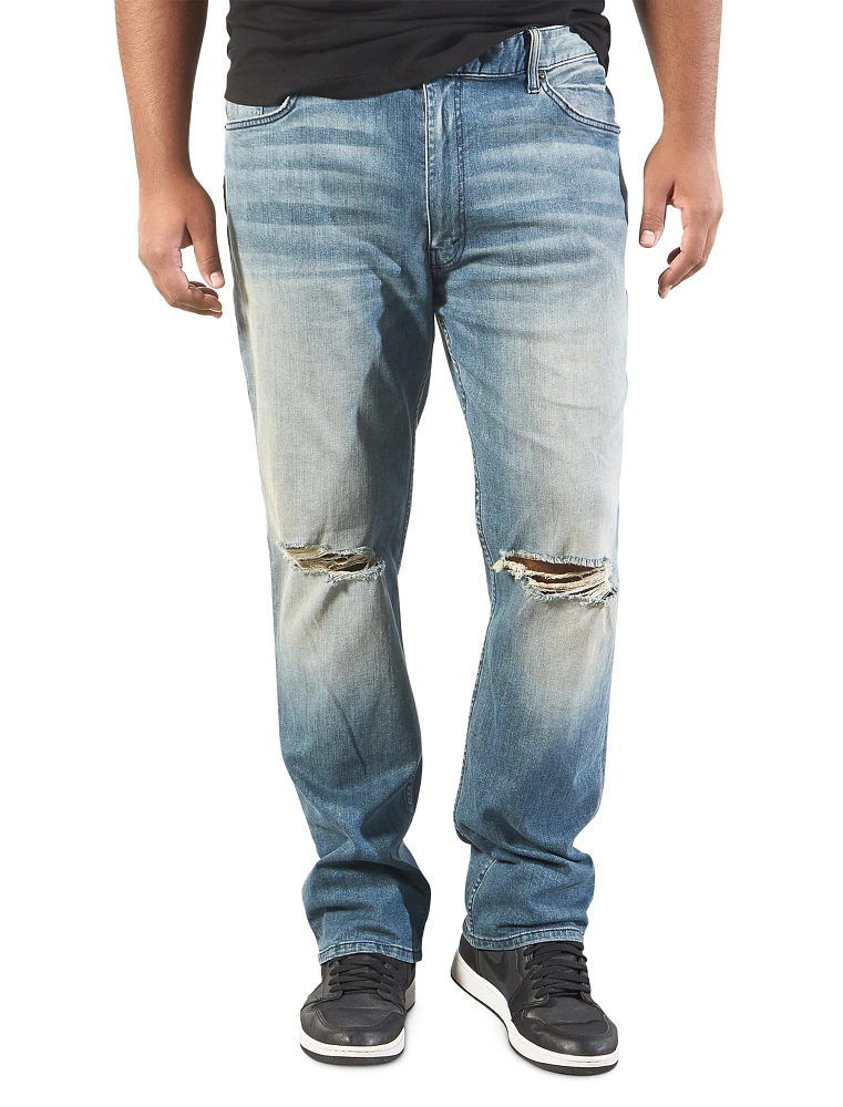 Slit-Knee Straight-Leg Jeans