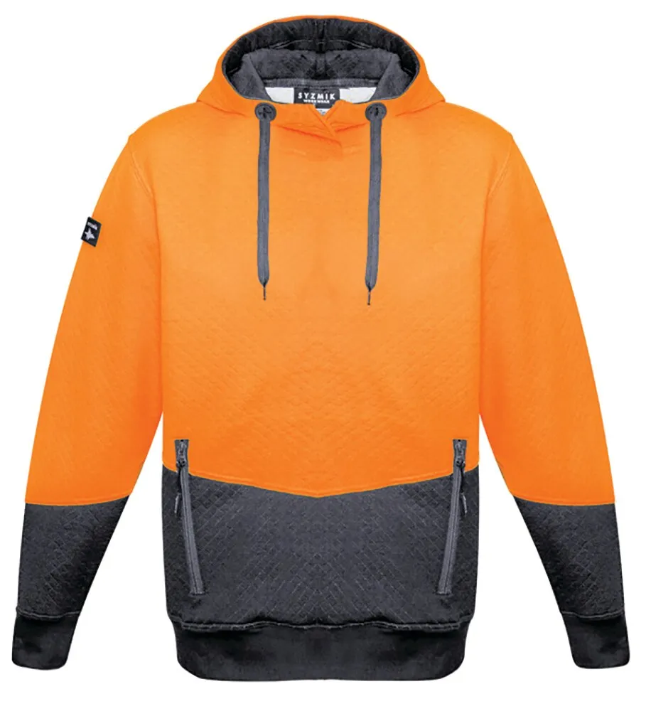 SYZMIK ZT477 9401042346100 Hoodie - Textured Jacquard - Hi-Vis Polycotton - Unisex - Orange/Charcoal - 2XS