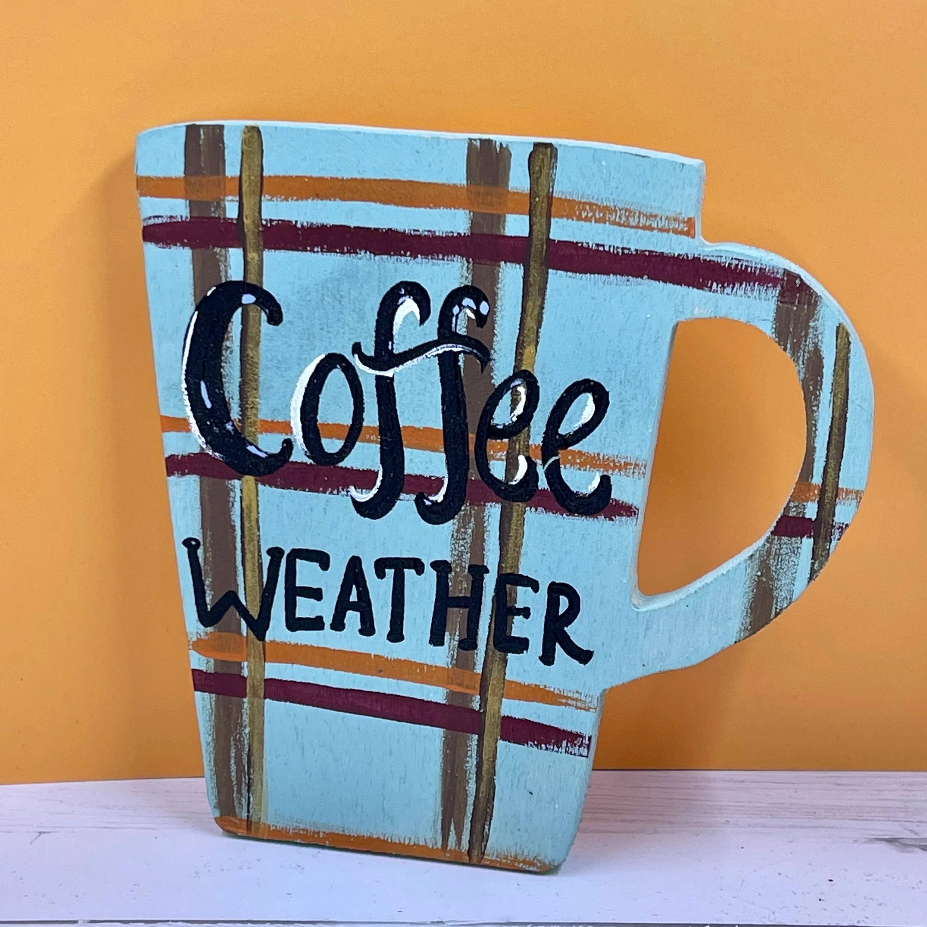 Teal Plaid Coffee Mug Signs