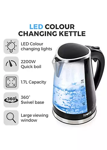 Tower LED Colour Changing Kettle T10012 - Black | Kaleidoscope