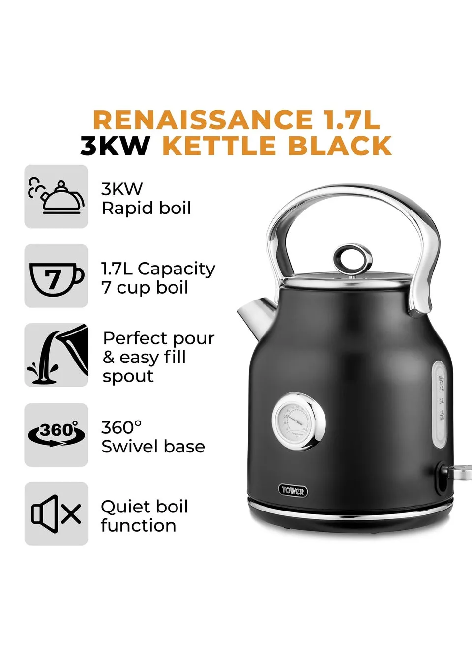 Tower Renaissance 3KW Kettle  (1.7L)